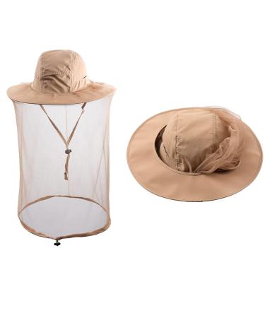 ZffXH Head Net Safari Hat for Men Women Gardening Hiking Fishing Sun Cap with Mosquito Netting Mesh Khaki