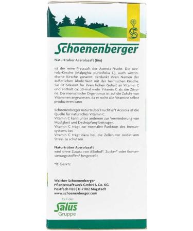 Acerola Juice by Schoenenberger - Pure Medicinal Plant Juice for Immune Support | Buy Internationally - Buy Online on GoSupps.com