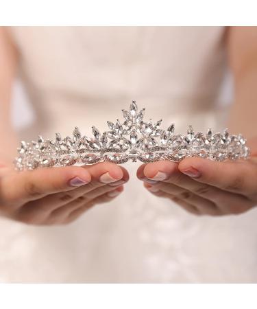 JWICOS Silver Bridal Princess Queen Tiara Crown Rhinestones Crystal Leaves Wedding Tiara Party Hats Pageant for Brides and Bridesmaid