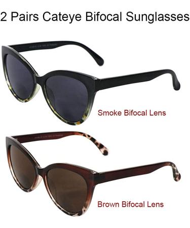 Hyyiyun Bifocal Reading Sunglasses for Women Cateye Designer Fashion UV Protection 2 Pairs - 1 Brown Tortoise + 1 Black&Yellow 3.0x - Buy Online on GoSupps.com