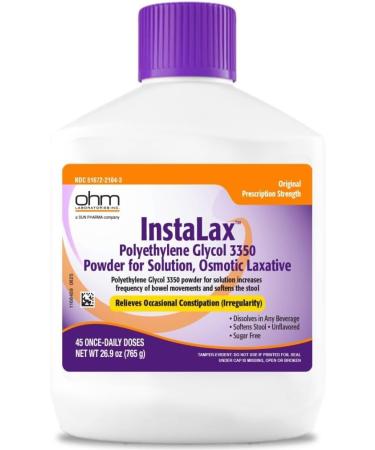 OHM InstaLax Polyethylene Glycol PEG 3350 - Stool Softeners for Constipated Adults Teens Men and Women - Relieves Occasional Constipation Gentle and Effective Laxative Solution 26.9 oz (45 Doses) - Buy Online on GoSupps.com