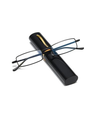 Hubeye portable metal reading glasses flexible light vision feather hinge classic unisex reading aid glasses with case 2.00 black 2.0 dioptria