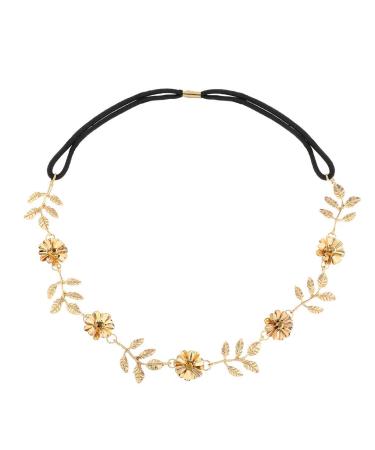 Yalice Elastic Flower Head Chain Hair Gold Leaf Headband Elegant Headpieces Wedding Hair Acessories for Women and Girls (Gold-2)