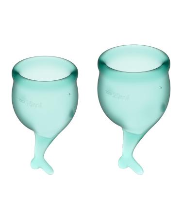 Satisfyer Feel Secure Menstrual Cup - Reusable Period Cup with Removal Stem - Soft Flexible Body-Safe Silicone Easy Insertion & Removal - Includes 2 Cup Sizes for All Flows (Dark Green)