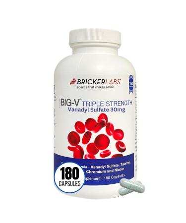 Bricker Labs Big-V Triple Strength Vanadyl Supplement: Vanadyl Sulfate 30 mg Taurine 800 mg Selenium Chromium and Niacin Blended Mineral Supplement 180 Capsules 180 Count (Pack of 1)