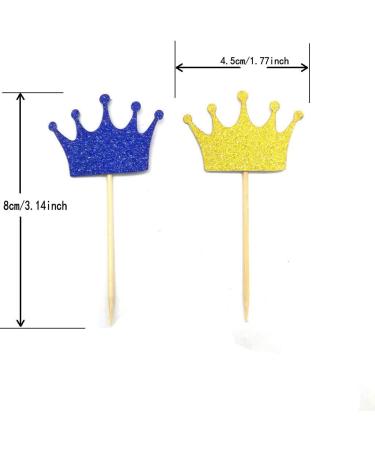Royal Blue Prince Crown Glitter Gold Cupcake Toppers Picks for Wedding Birthday Baby Shower Boys' Party Decorations 40 PC Royal Blue Gold - Buy Online on GoSupps.com