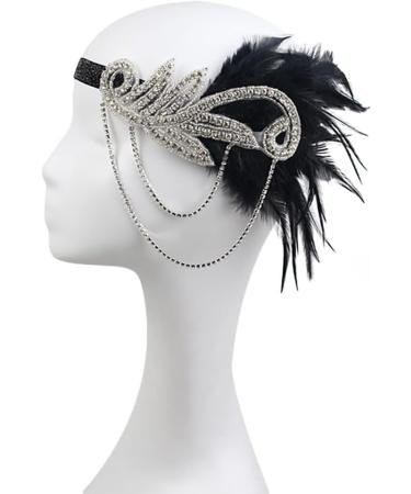 Prosy 1920's Masquerade Feather Headbands Ball Belt Hair Clips Musical Notes Crystal Wearing Gatsby Prom Party 20s Headdress for Women and Girls (Silver) - Buy Online on GoSupps.com