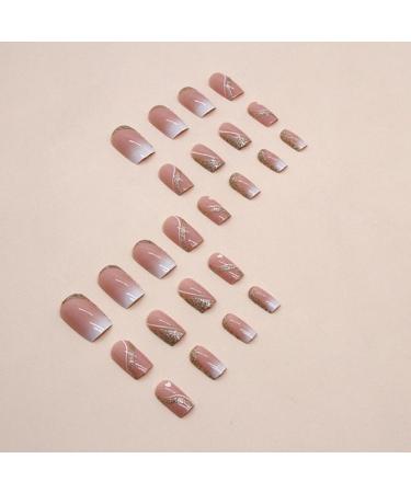 Buy 24 Pcs Nude Pink Press on Nails - YEFIUO Glitter Fake Nails with Gold Swirl Designs | Full Cover Acrylic Artificial Nails for Women | Perfect for Festivals - Buy Online on GoSupps.com