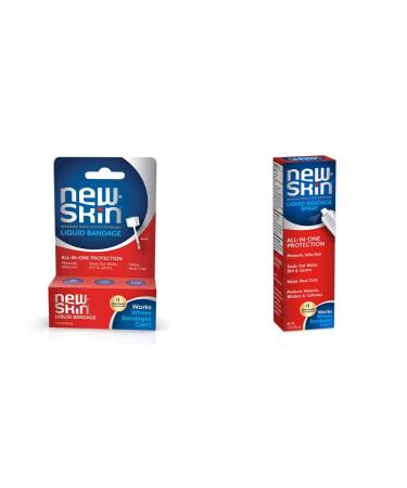 New-Skin Liquid Bandage, Waterproof Bandage for Scrapes and Minor Cuts, 1 fl oz + New-Skin Liquid Bandage Spray, Waterproof Bandage 1 Ounce (Pack of 1)