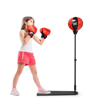 Costzon Punching Bag with Stand, Height Adjustable Reflex Bag w/Boxing Gloves, Hand Pump for Adults & Teens, Freestanding Kids Boxing Set for Speed Training, Fitness, Stress Relief, Exercise