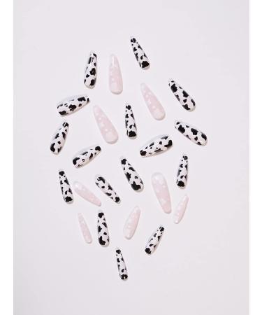 24pcs Cow Coffin Fake Nail Cow Pink Black Rhinestone Press on Nails Cow Pink Coffin Nails Luxurious Nails Acrylic Nails Fake Nails For Women Girls - Buy Online on GoSupps.com