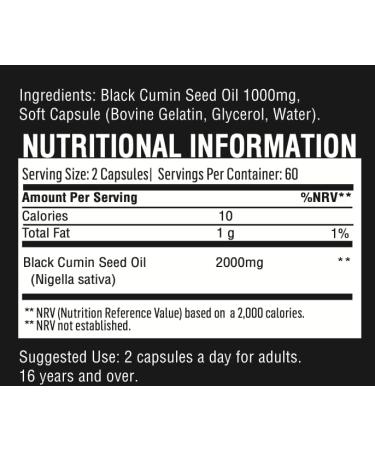Organic Black Seed Oil Capsules - 2 Month Supply - 120 Count (2000mg Per Serving) High Potency Organic Cold Pressed Nigella Sativa Oil (Non-GMO) - Buy Online on GoSupps.com