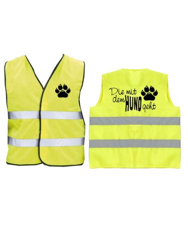 The one who walks with the dog High visibility safety vest Chest and back print Sleeveless wide cut Yellow S Yellow