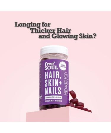 Hair Skin & Nails Gummies with Biotin for Hair Growth & Skin Health - Vitamin Enhanced Supplement with Zinc & Selenium - 60 Advanced Gummies | Free Soul - Buy Online on GoSupps.com