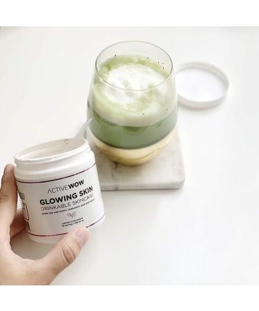 Active Wow Glowing Skin Powder - Vegan Drinkable Collagen with Hyaluronic Acid & Biotin | Radiant Skin & Hair Vitamins Green Tea Powder 115g - Buy Online on GoSupps.com
