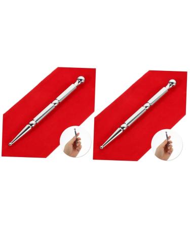 Healeved 2 piece Massage pencil full body massage device Face massager Manual massage tools brass massage tab ear body point probe pencil massage shiatsu stick triggerpunkt silverx2st 12x1.1cmx2Pcs