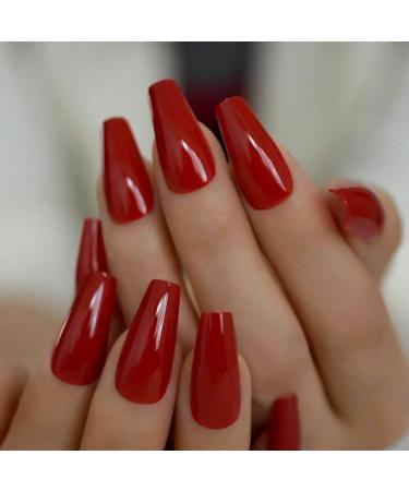 24-Piece Long Coffin Bellarine Tapered Full Coverage Glossy False Nails in Red - Perfect for Women and Girls - Buy Online on GoSupps.com