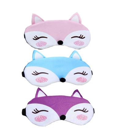 HappyDaily Beautiful and Comfortable Sleep Masks - Set of 3 (Cute Fox - Pink/Blue/Purple) 3 Cute Fox - Pink/Blue/Purple