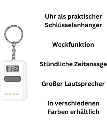 Marshal German Speaking Keychain Clock - Loud Alarm Ideal for Seniors & Visually Impaired - 1107W - Buy Online on GoSupps.com