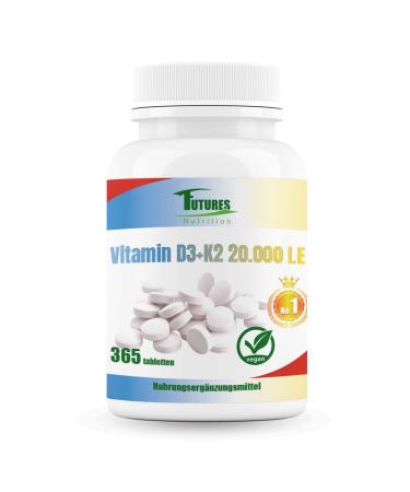 Future's Nutrition 20000 I.E Vitamin D3 K2 highly dose |Vegan |Best bioavailability with 99.7+% All-TransOnly 1 tablet every 20 days |Laboratory testing purity365 tablets 20 000 I.E 365 pieces (1 Pack)