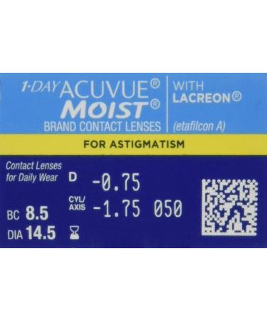 Buy Acuvue 1-Day Moist for Astigmatism - Daily Soft Lenses (30 pcs) | BC 8.5mm DIA 14.5mm Cyl -1.75 Axis 50 - Fast International Shipping - Buy Online on GoSupps.com
