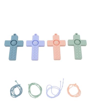 Hztyyier 4 PCS Baby Teether Cross Design Silicone Chewing Teething Toy with Lanyard for Kids Newborn Gift