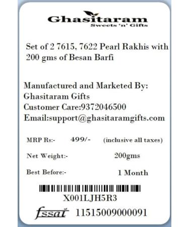 Ghasitaram Gifts Rakhi for Brother Rakhis Online - Set of 2 7615 7622 Pearl Rakhis with 200 GMS of Besan Barfi - Buy Online on GoSupps.com