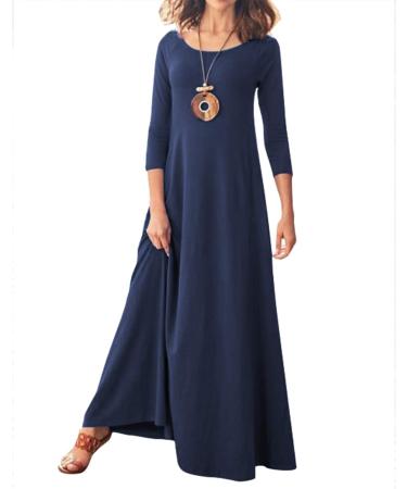 Jacansi Women's 3/4 Sleeve Maxi Dress with Pockets - XXL Navy | Casual Boat Neck Style - Buy Online on GoSupps.com