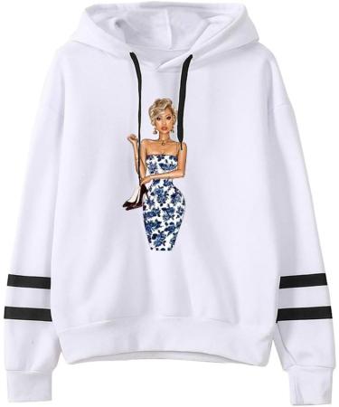 Bigfanshu Woman Code Letter Printing Stripe Round Collar Long Sleeves Sweater Tops White - Buy Online on GoSupps.com