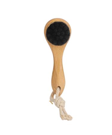 Manual Facial Cleansing Brush Exfoliating Ultra Soft Wooden Long Handle Face Scrubber Massage Brush with Lanyard