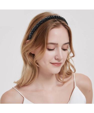 ANBALA Beaded Jeweled Headbands - Crystal Rhinestone Diamond Thin Hair Bling Sparkle Headbands for Women Girls (Black Silver Gold) - Buy Online on GoSupps.com