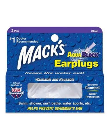Macks Soft Flanged 1 Pair Aqua Block Earplugs Clear by ACS Kerman The