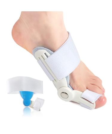 VIEEL 1 Pcs Orthopedic Bunion Corrector for Women and Men,Adjustable, Soft-Comfort Hammer Toe Straightener Corrector,Breathable Relief Protector Brace Kit Splint White+Blue 5.7*5.7inch