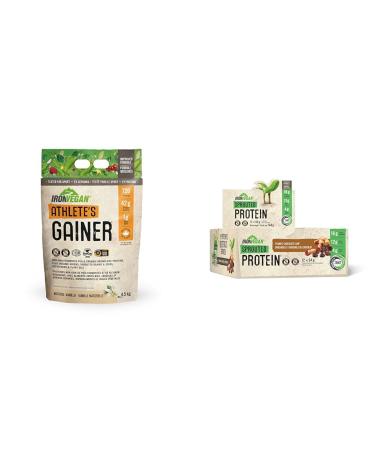 Athlete's Gainer Protein Powder Natural Vanilla Flavour 4.5 kg | Vegan and Non-GMO & Iron Vegan Sprouted Protein Bars | Peanut Chocolate Chip Flavour | 12 Pack