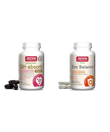 Jarrow Formulas QH-Absorb 200 mg-High Absorption Co-Q10-Active Antioxidant Form 60 Servings & Zinc Balance 15 mg-100 Servings -Includes Copper-Essential Mineral for Immune System Support