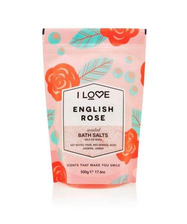 I Love English Rose Scented Bath Salts with 99% Naturally Derived Including ACB Bio-Water Bamboo Lightly Fribranced Leaving Skin Feeling Silky & Smooth Vegan-Friendly-500G
