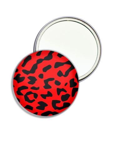 Red Leopard Print - 77mm Round Compact Mirror