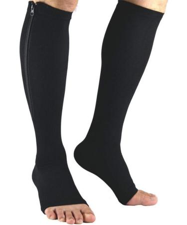 JHKJ Compression Socks for Men & Women - Open Toe Knee High Leg Support with Zipper - Black L/XL - Buy Online on GoSupps.com