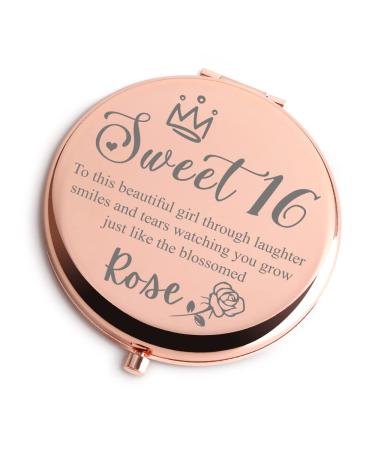 Sweet 16 Gifts for Girls Rose Gold Travel Cosmetic Compact Mirror Inspirational Gifts for Daughter Niece Girls16 Years Old Teenage Girl for Birthday Party Christmas Thanksgiving Unique Gifts