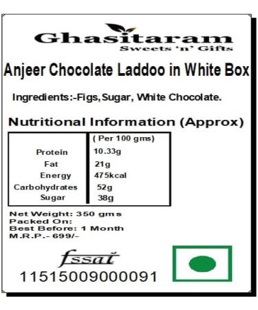 Ghasitaram Gifts Rakhi Gifts for Brothers Rakhi Sweets - Anjeer Chocolate Laddoo in White Box with Beads Rakhi Anjeer Chocolate Laddoo in White Box with Rakhi - Buy Online on GoSupps.com