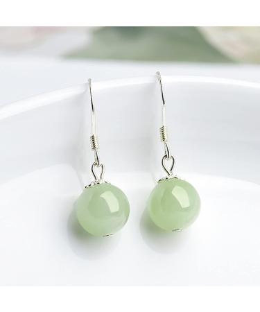 Earrings Drop Earrings Vintage Sterling Silver Jade Drop Earrings for Women Genuine Natural Round Green Jadeite Dangle Earring Chinese Healing Stone Jewelry - Buy Online on GoSupps.com