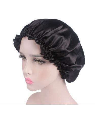 Women Satin Sleeping Hat Elastic Silk Shower Hat Hair Bonnet Cap Bath Head Cover Lady Night Hair Cap Shower Caps(black)