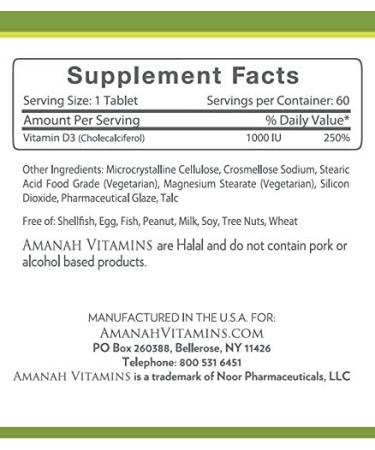 AMANAH Halal Vitamin D3 1000 IU - 60 Tablets | Trusted Halal Supplement - Buy Online on GoSupps.com