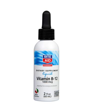 Rite Aid Vitamin B12 Liquid 1000 mcg Cherry Flavor - 2 fl oz - Energy Support - Sublingual B12 Supplement - Vitamin B Complex - Energy Supplements - Natural Energy Supplement - Vitamin B12 Complex
