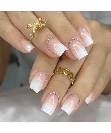 RikView White Press on Nails Short Acrylic Nails French Tips Nails White Nails Glossy Square Full Cover Nails 24 PCs/Set Short Square White - Buy Online on GoSupps.com
