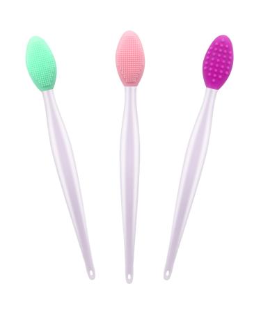 Lip Scrub Tool Silicone Lip Brush Exfoliating Double-Sided Lip Scrubber Tool for a Smoother and Fuller Appearance,Cleaner (3 Colors,3 PCS)