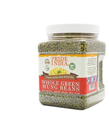 Pride Of India - Indian Whole Green Mung Gram - Protein & Fiber Rich Mung Bean Whole, 3.3 Pound (1.5 Kilo) Jar (3 Pound + 10% Extra Free  3.3 Pounds Total) 3.3 Pound (Pack of 1)