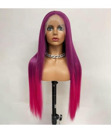 Vebonny Ombre Plum Purple to Bright Pink Lace Front Wig - 26 Straight Synthetic Wig for Fashion & Cosplay | Vebonny-827 - Buy Online on GoSupps.com