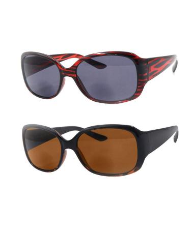 HYKaada 2 Pack Ladies Bifocal Reader Sunglasses Designer Color UV Protection Sun Reading Glasses with 2 Pouches 1 Upon Black& Down Tortoise/1 Shiny Red&black 1.5 x