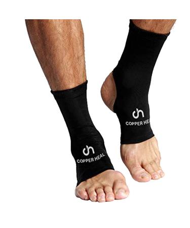 COPPER HEAL ANKLE Compression Sleeve (PAIR) - Highest Copper Infused Socks Arch Support Foot Swelling Achilles Tendon Joint Pain Plantar Fasciitis Sports Injury (L) L - (1 Pair)